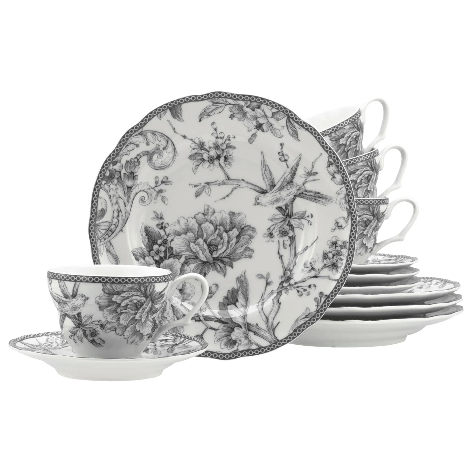 Creatable Kaffeeservice Adelaide 12-tlg. Grau Vintage-Dekor