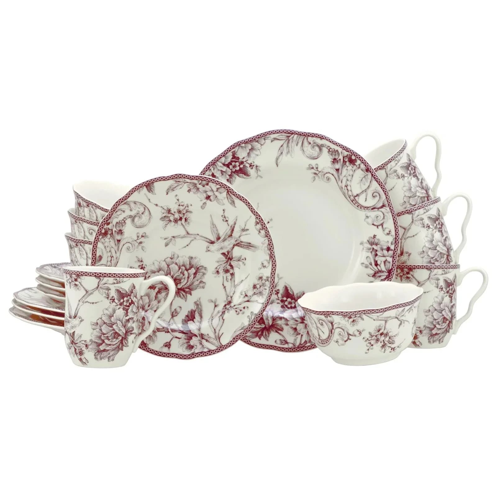Creatable Adelaide 16-tlg. Kombiservice Rot Nostalgischer Vintage Dekor