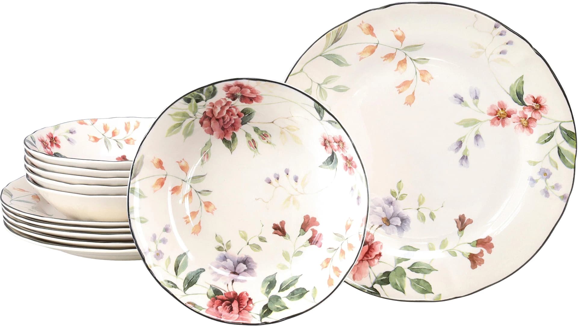 CREATABLE Tafelservice Priscilla Bunt 12-tlg. Steingut Rosendekor