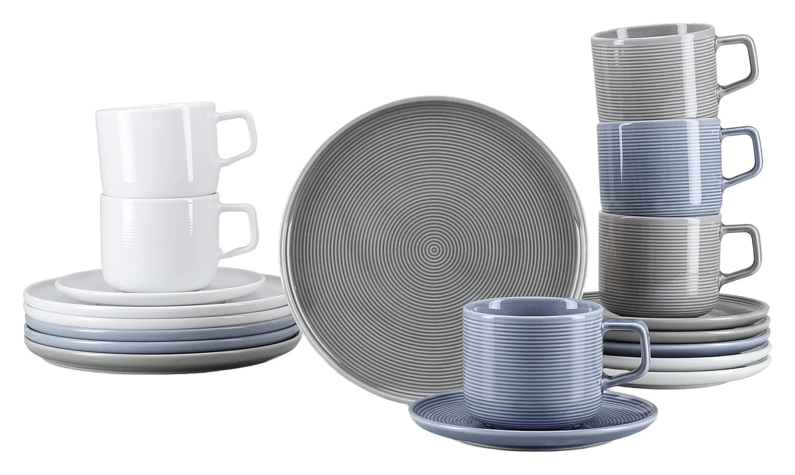Creatable Kaffeeservice 18-tlg. Grau Blau Weiß Porzellan Modern