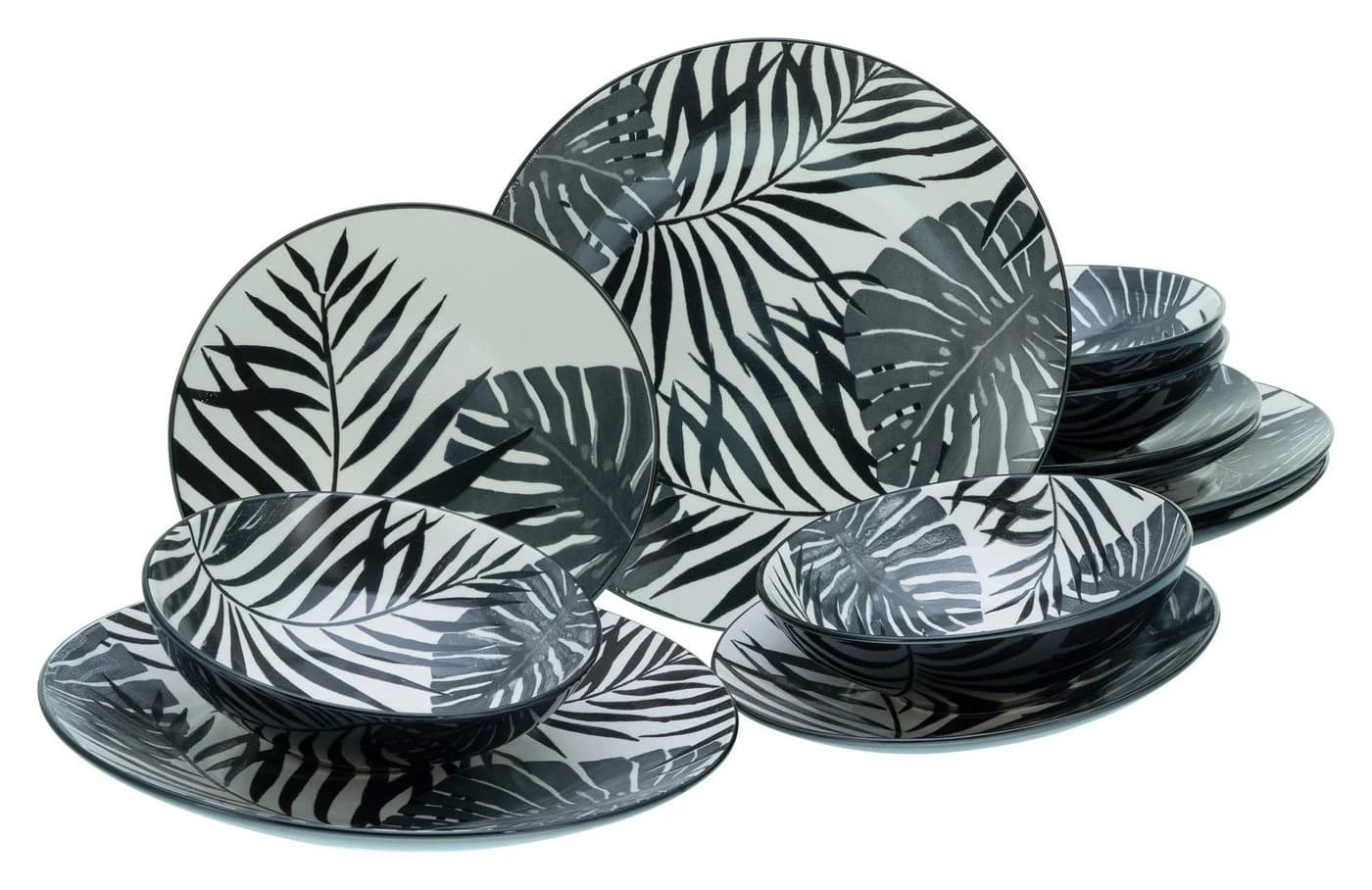 CreaTable Tafelservice Tropicana Black 12-tlg. Steinzeug