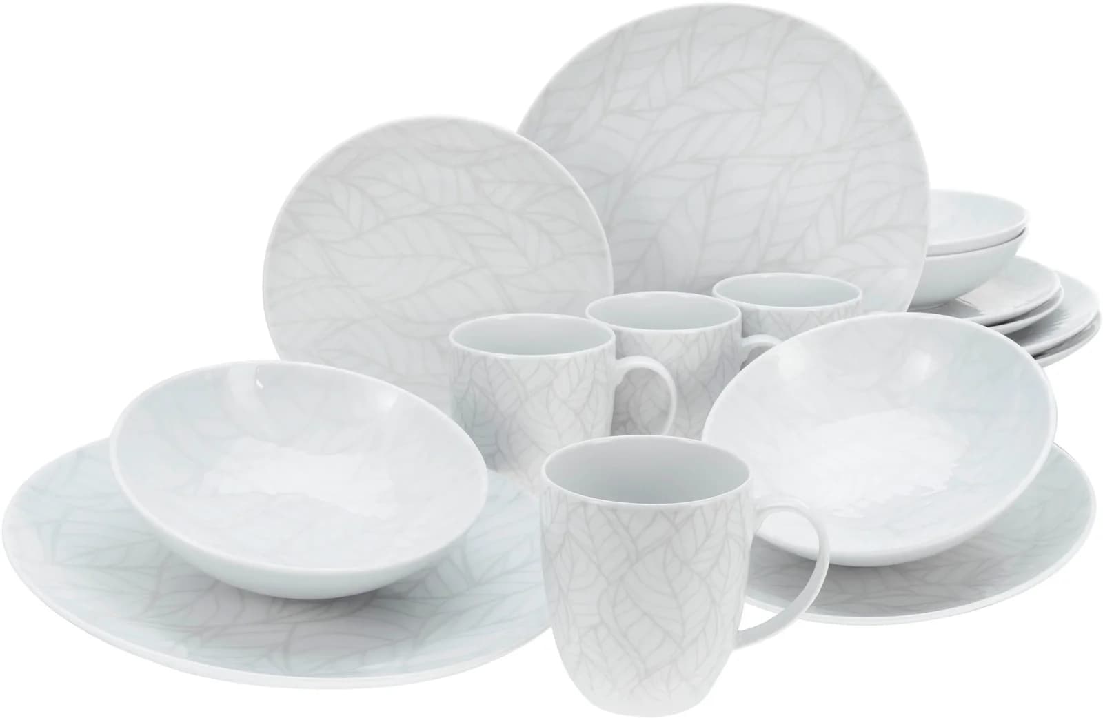 CREATABLE Geschirr-Set Home - Blätter 16-tlg. Weiß Porzellan Vintage-Look