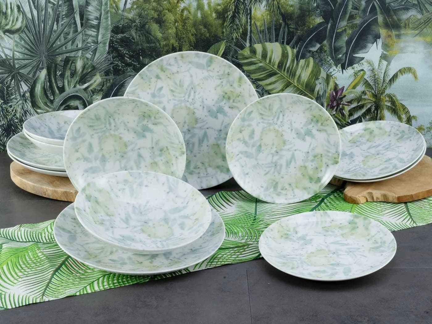 CreaTable Tafelservice Home Tropical 12-teilig Porzellan Vintage-Look