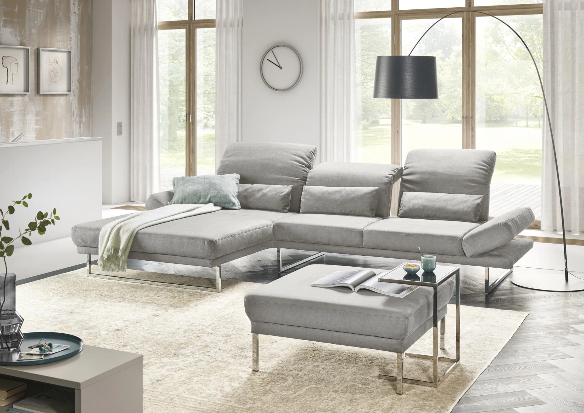 3C Candy Ecksofa Mallow L-Form Silber mit Komfortfunktionen