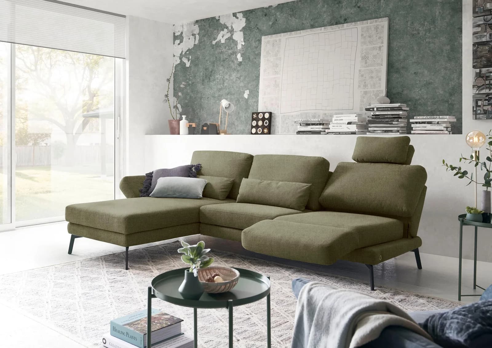 Ecksofa 3C CANDY Kairo L-Form Multifunktions-Sofa Olivgrün