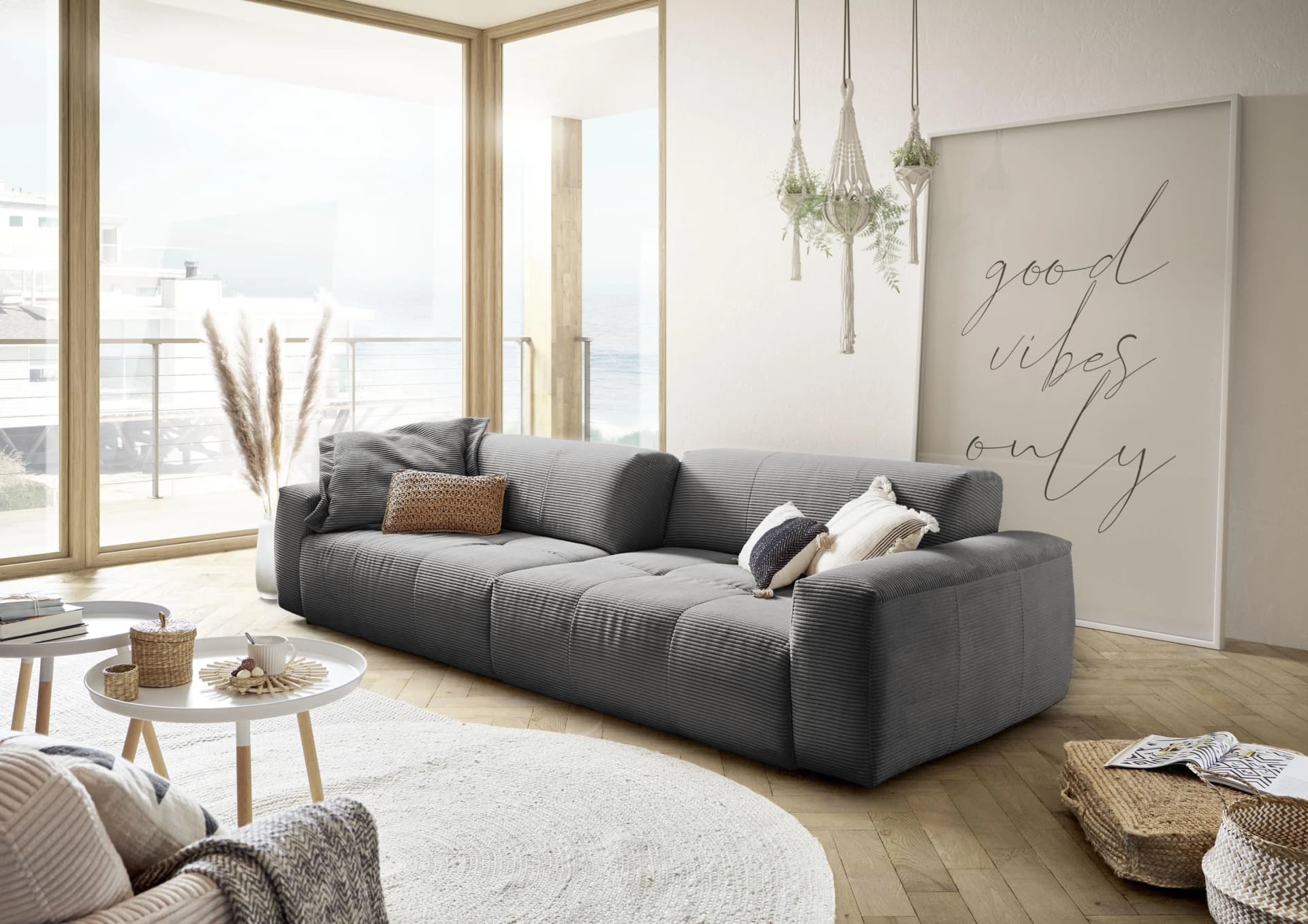 Big-Sofa 3C CANDY Yoshy Mega Sofa Dunkelgrau mit verstellbarer Rückenlehne