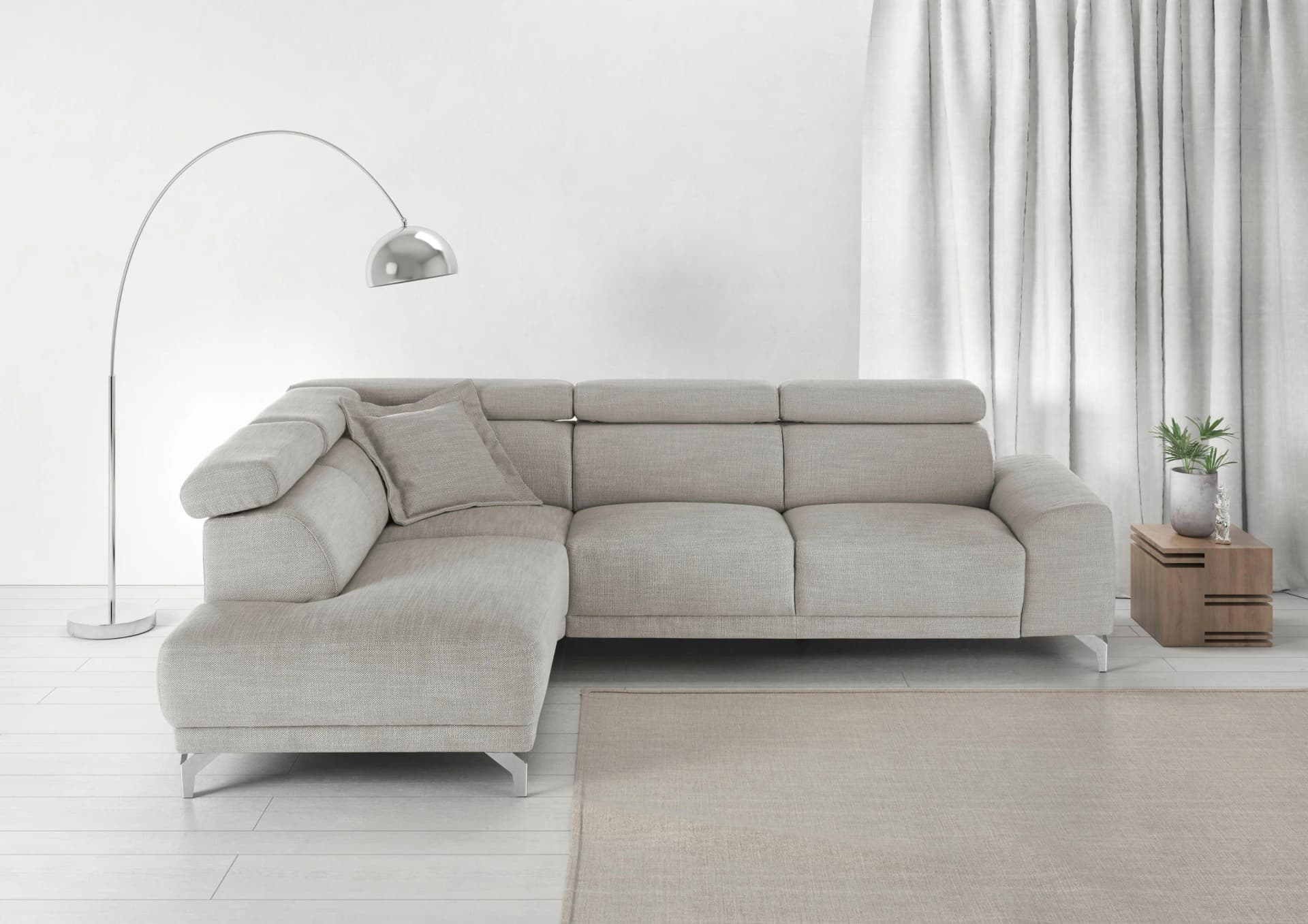 CANDY Ecksofa Greve 3C Silber 100% Leder mit motorischem Sitzvorzug