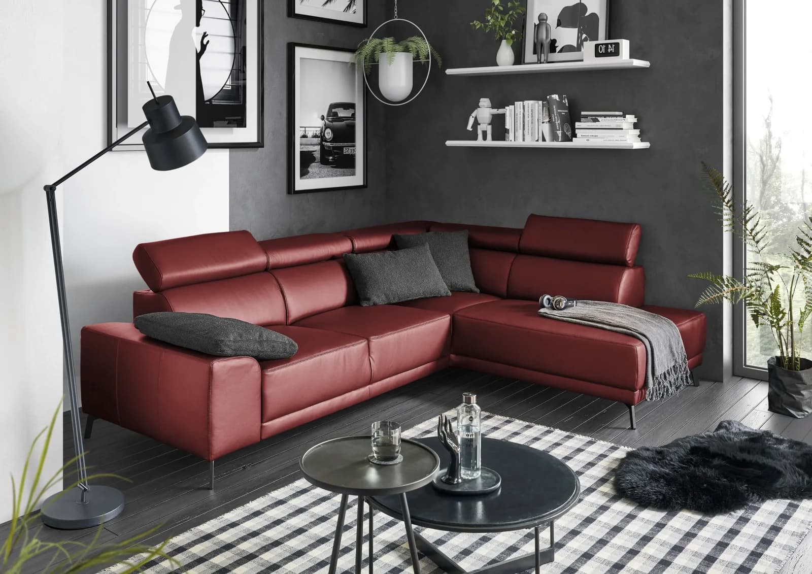 Ecksofa 3C CANDY Greve Rot L-Form 100% Leder