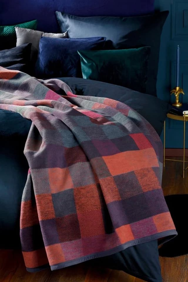 Wohndecke Dark Plum, bunt karierte Sofadecke 150x200, Baumwollmix, Biederlack, Made in Germany - Bild 3
