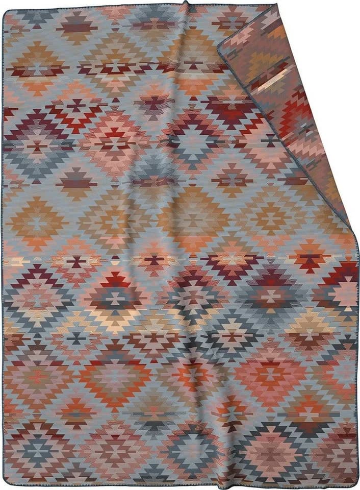 Biederlack Wohndecke Navajo Ethno-Rauten Blau-Rot-Orange