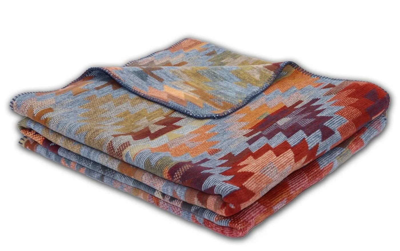Biederlack Wohndecke Navajo Ethno-Rauten Blau-Rot-Orange - Bild 2