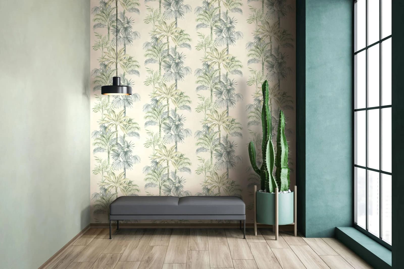 Marburg Vliestapete Tropische Palmen Beige/Grün Blattmotiv