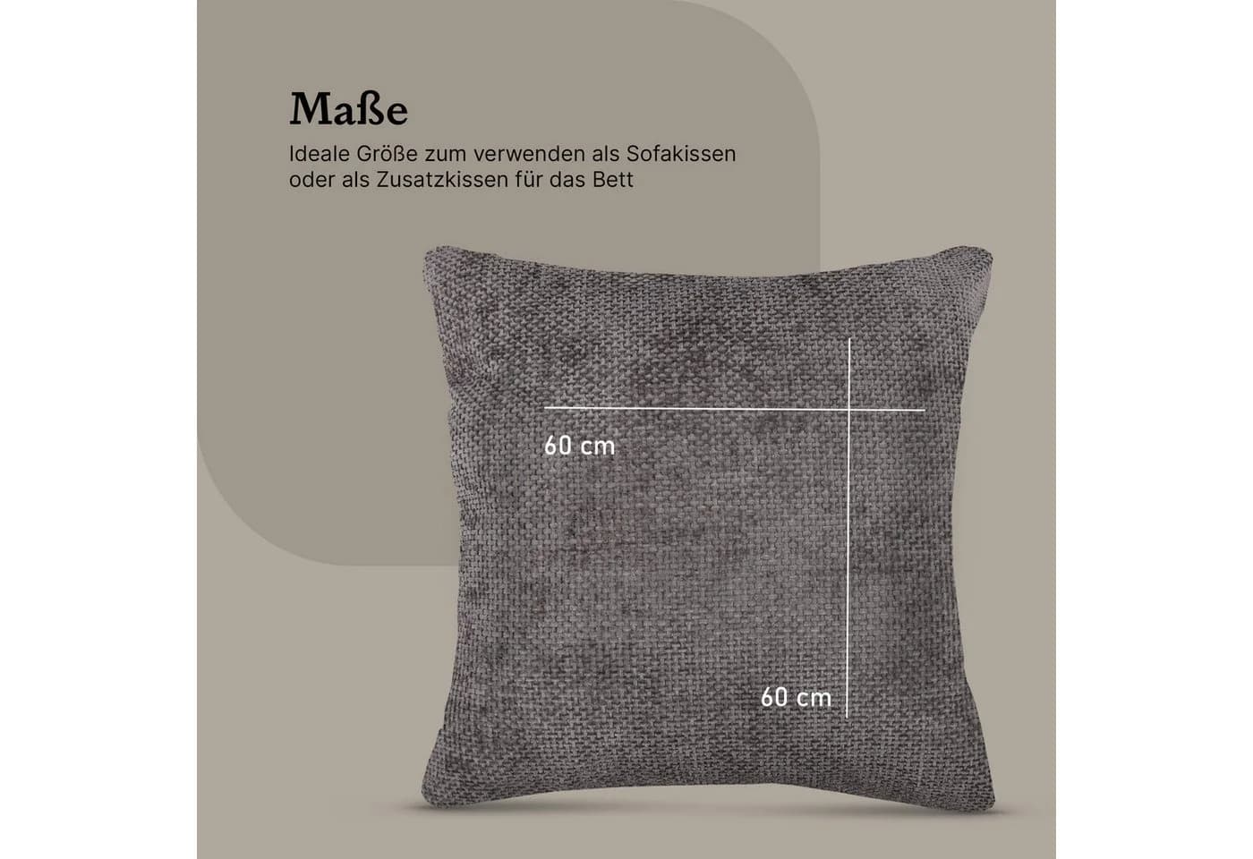 Bestlivings Kissenhülle Chenille 60x60cm Silber Verdeckter Reißverschluss - Bild 3