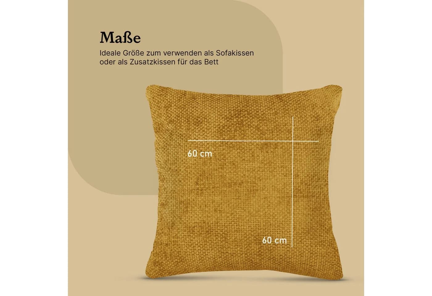 Bestlivings Kissenhülle Chenille Senf 60x60cm Verdeckter Reißverschluss - Bild 3