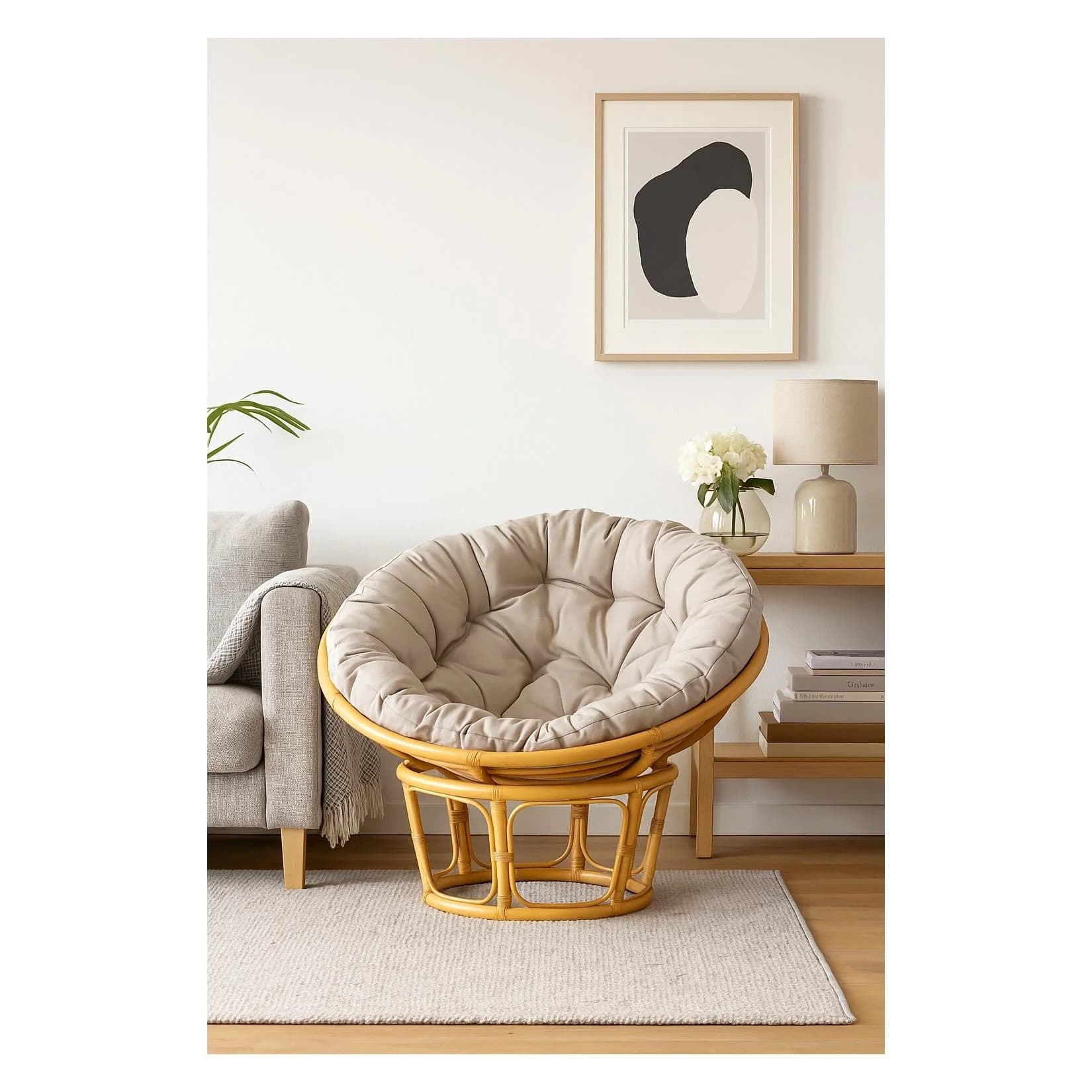 Papasansessel aus handgeflochtenem Rattan Beige