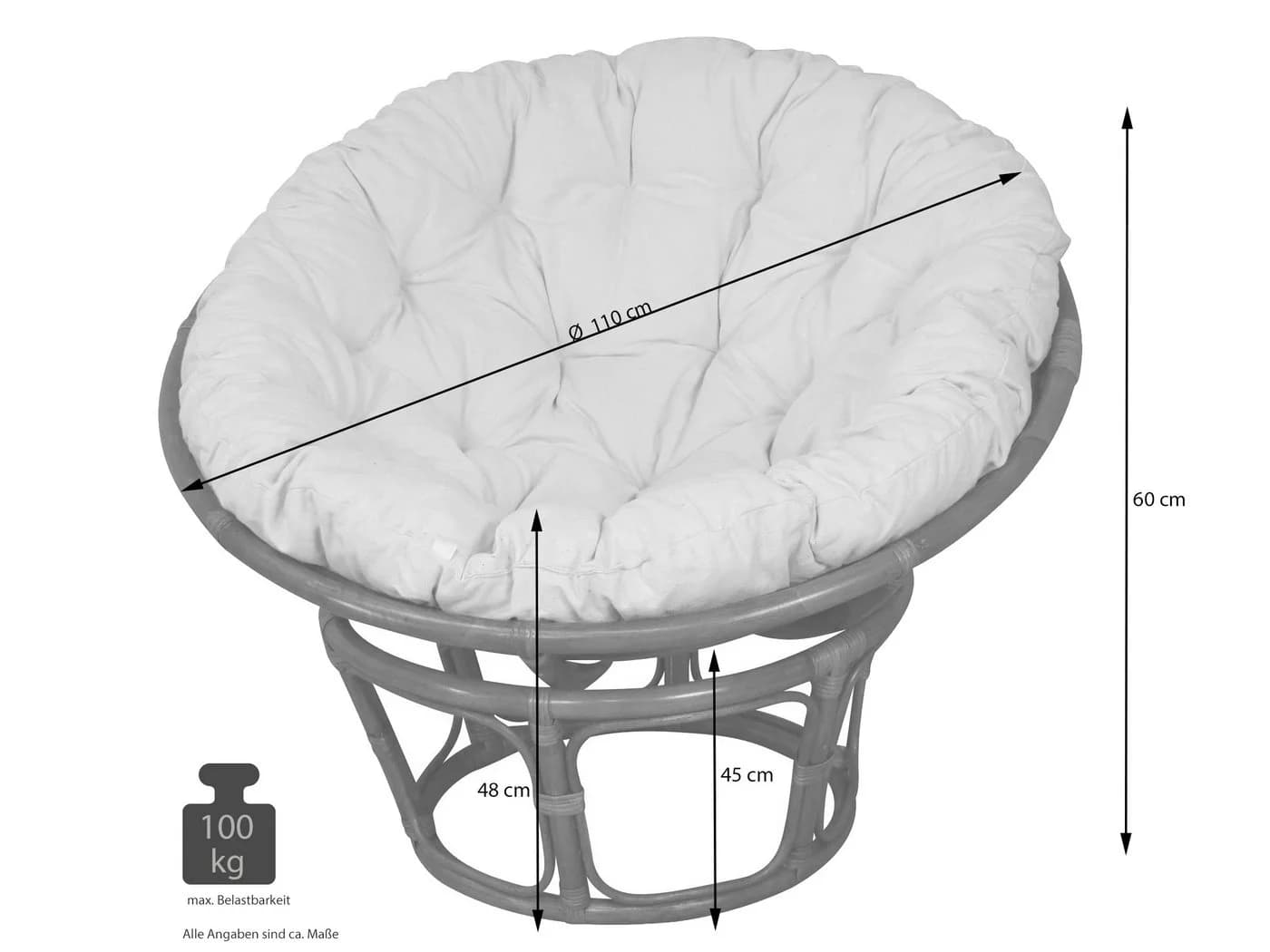 moebel-direkt-online Loungesessel Rattansessel mit bequemer großer Kissenauflage, Sitzschale Ø110 cm - Bild 3