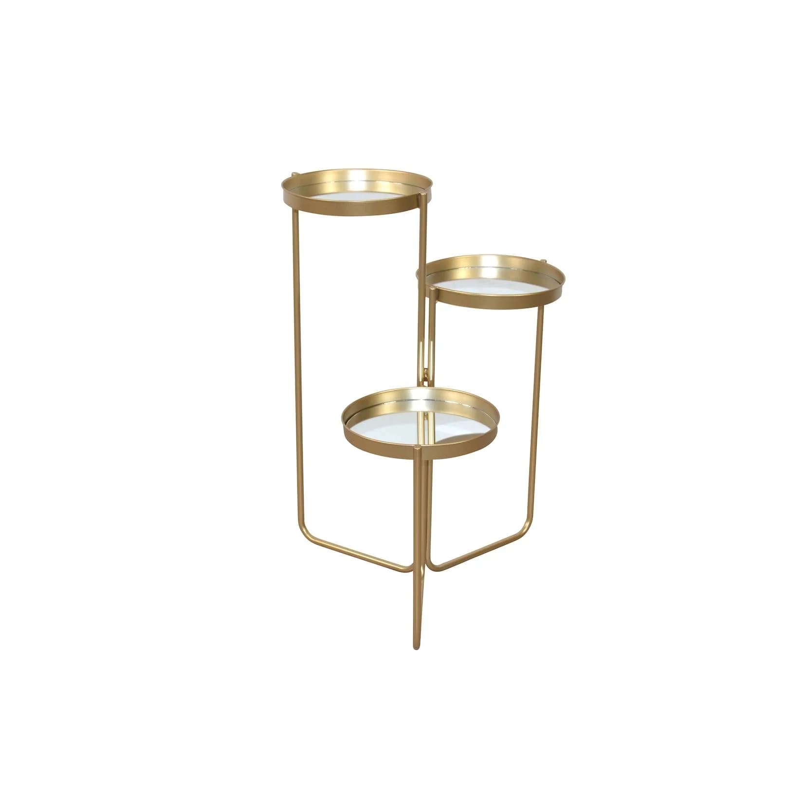 INOSIGN Blumentisch Gold Spiegelglas 3 Ablageflächen