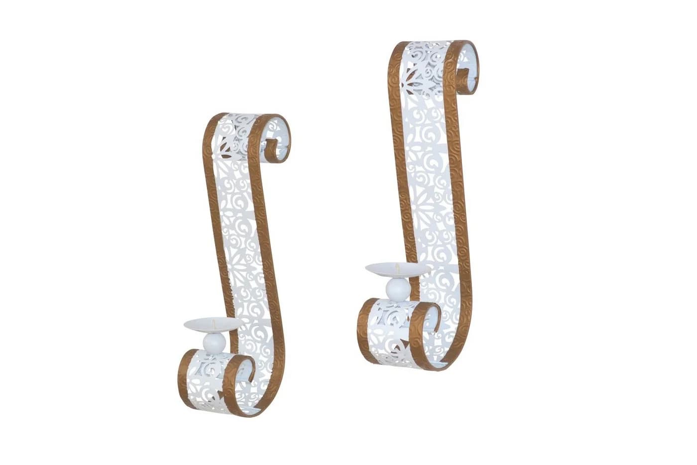Wandkerzenhalter Romeo 2er-Set Metall weiß/bronze