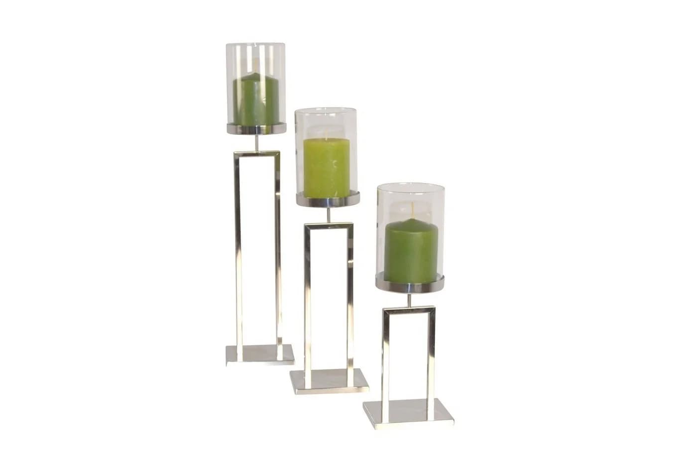 moebel-direkt-online 3-teiliges Kerzenhalter-Set Chrom Metall Glas