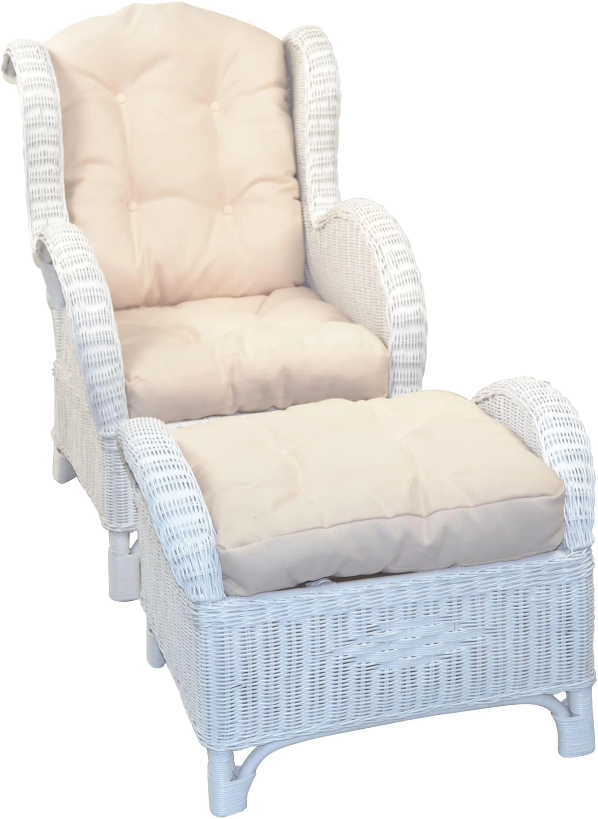 HOFMANN Living and More Ohrensessel Rattan Weiß mit Kissen