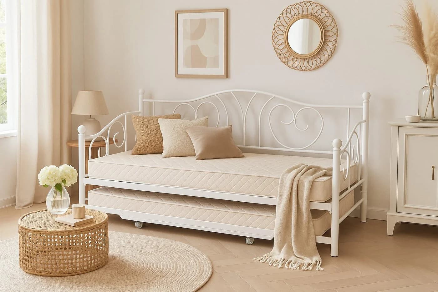 moebel-direkt-online Daybed Metallbett mit Gästebett Weiß