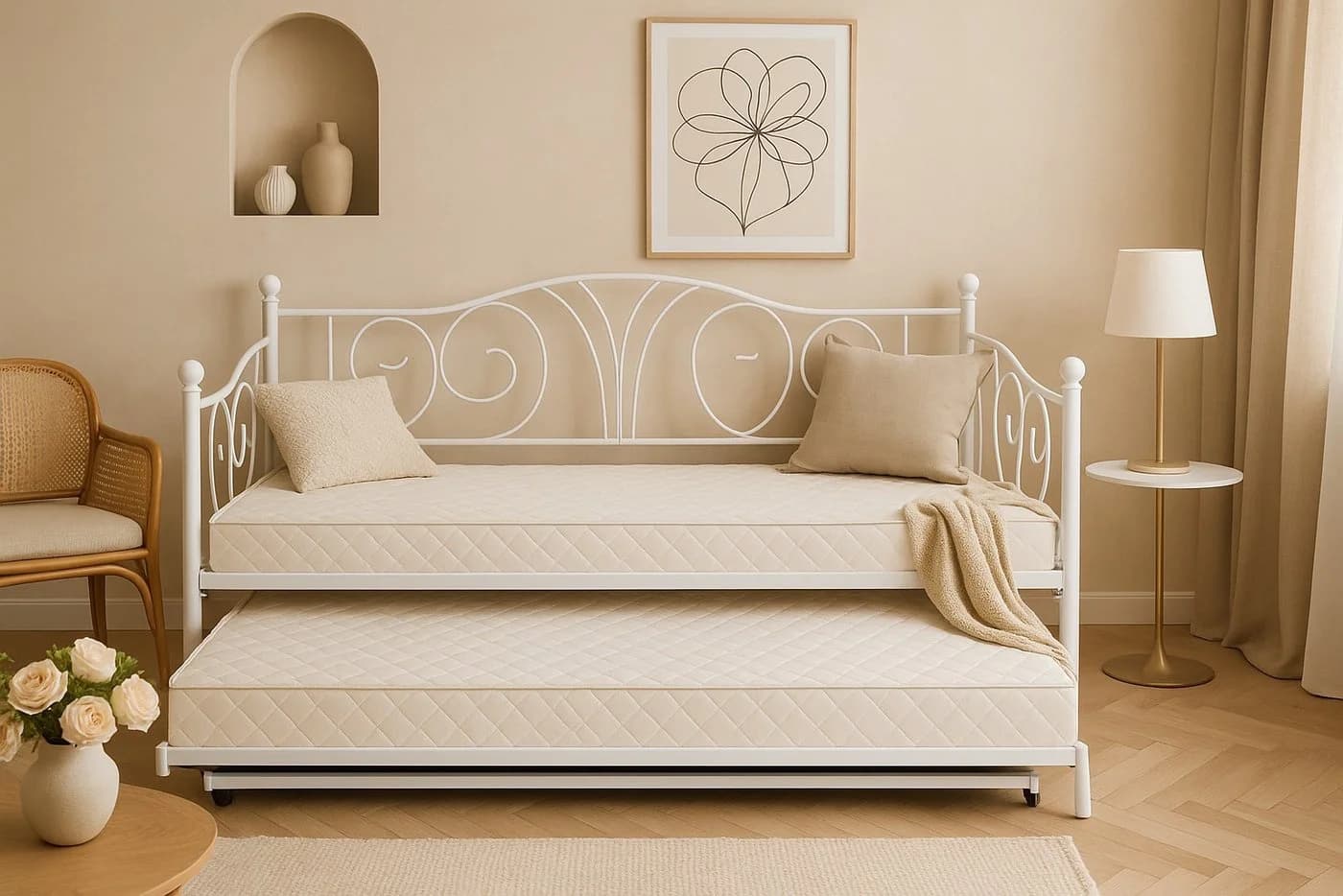 moebel-direkt-online Daybed Metallbett mit Gästebett Weiß - Bild 3