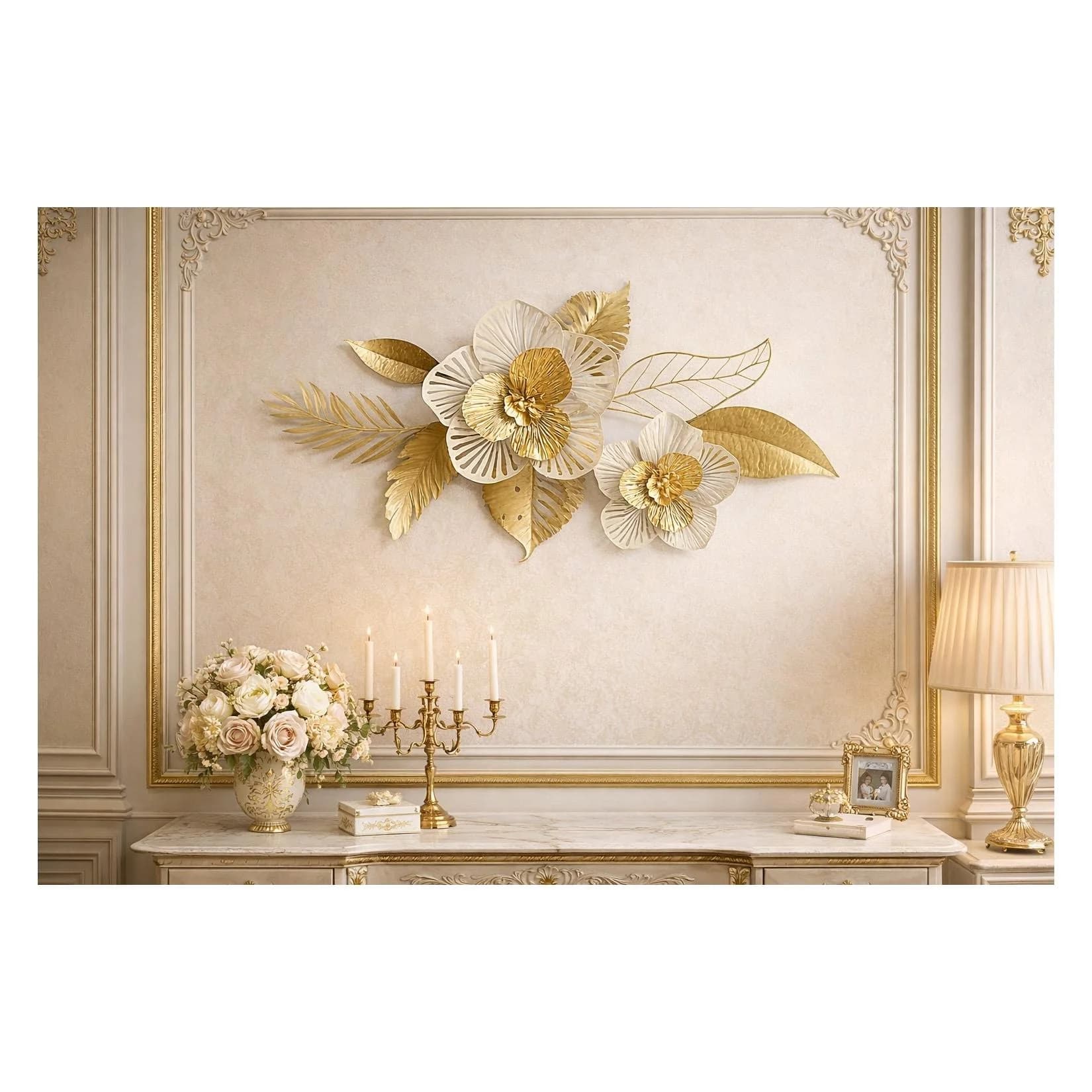 moebel-direkt-online Wanddeko Metall Blüte Gold Creme