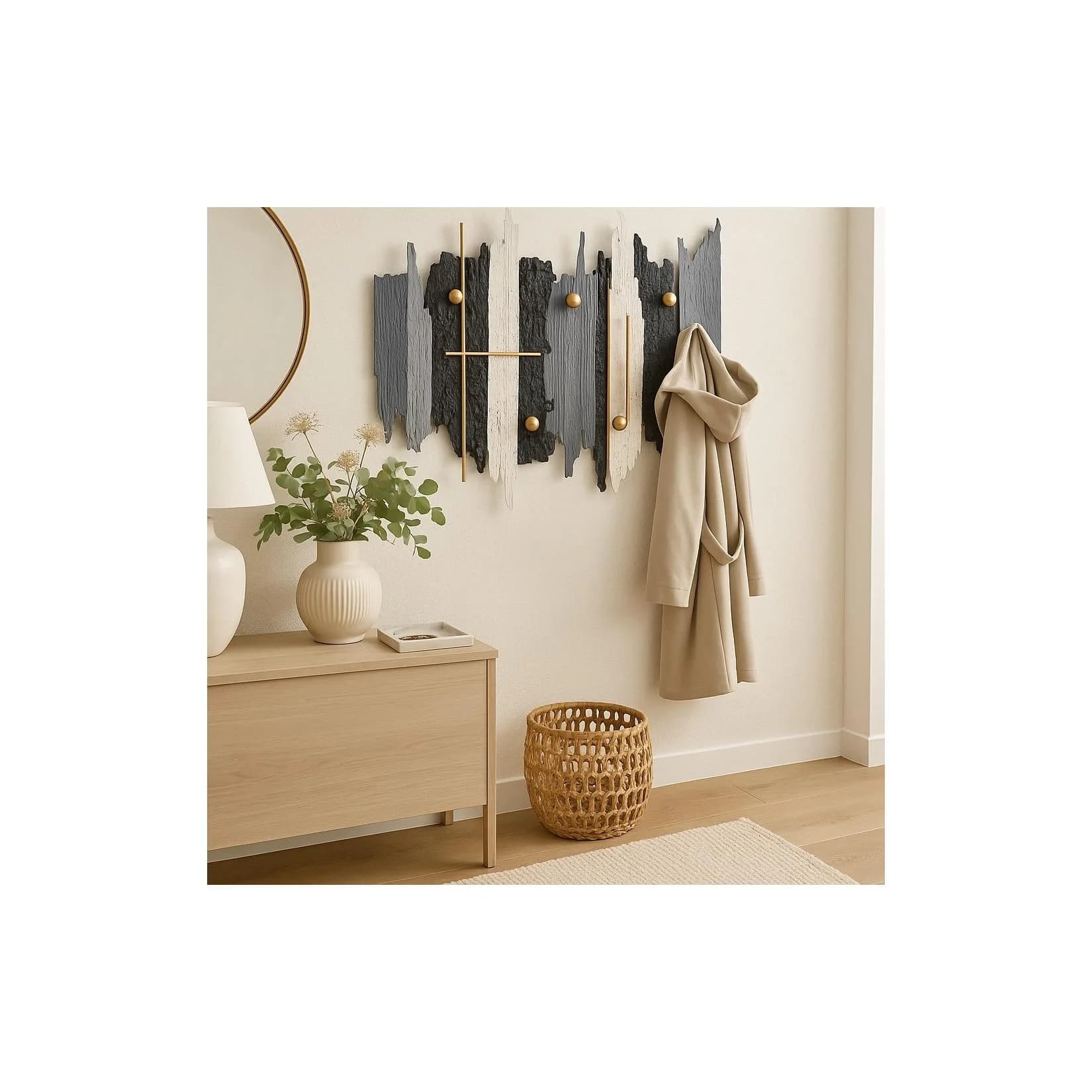 moebel-direkt-online Wandgarderobe Schwarz/Grau/Creme Metall Streifen-Design