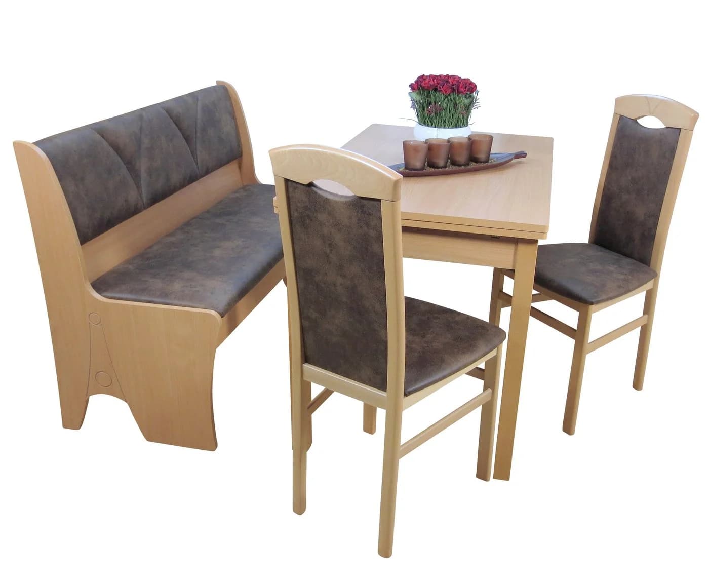 Essgruppe aus Holzwerkstoff und Mikrofaser in modernem Design