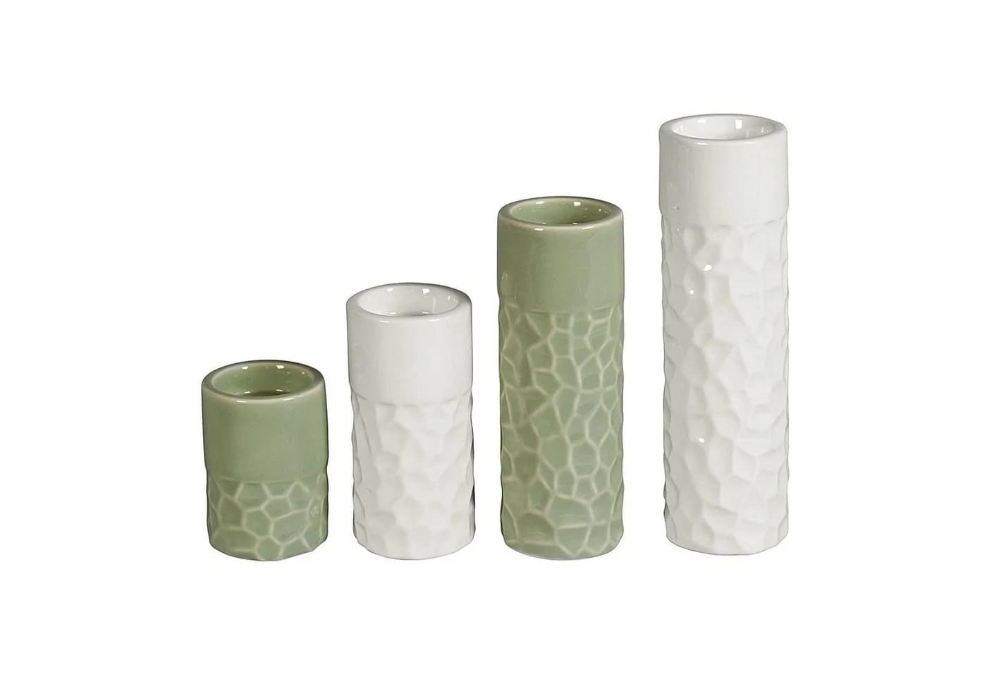 HTI-Living Teelichthalter Porzellan 4er Set Grün/Weiß Vintage
