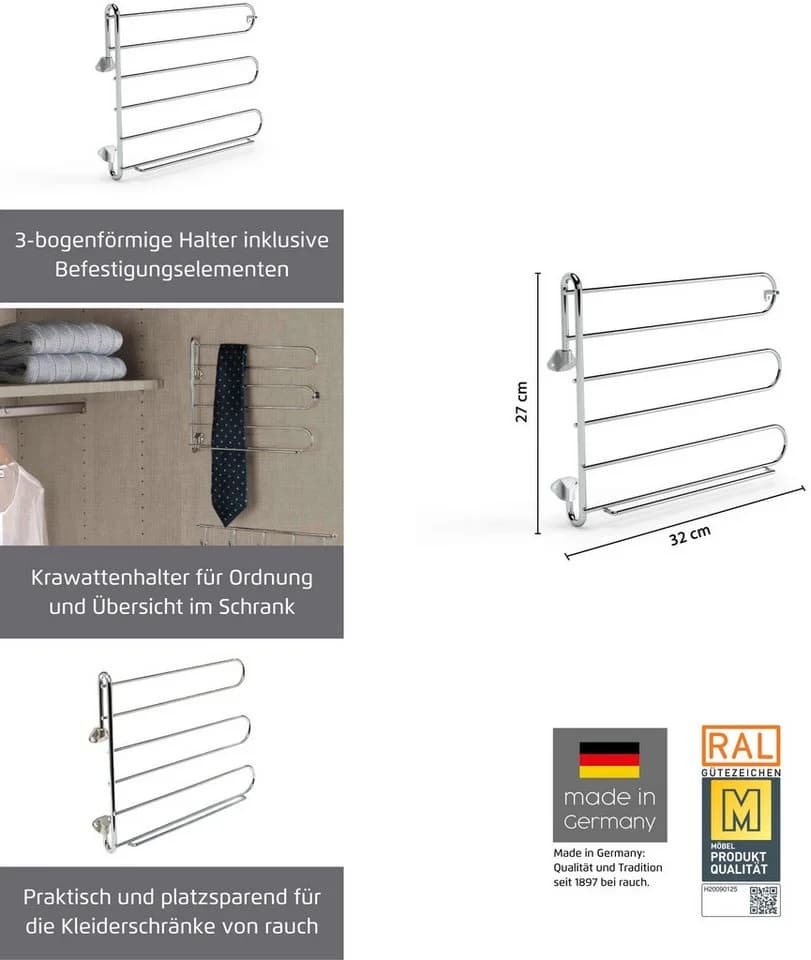 rauch Krawattenhalter schwenkbar silber Metall Inneneinteilung - Bild 3