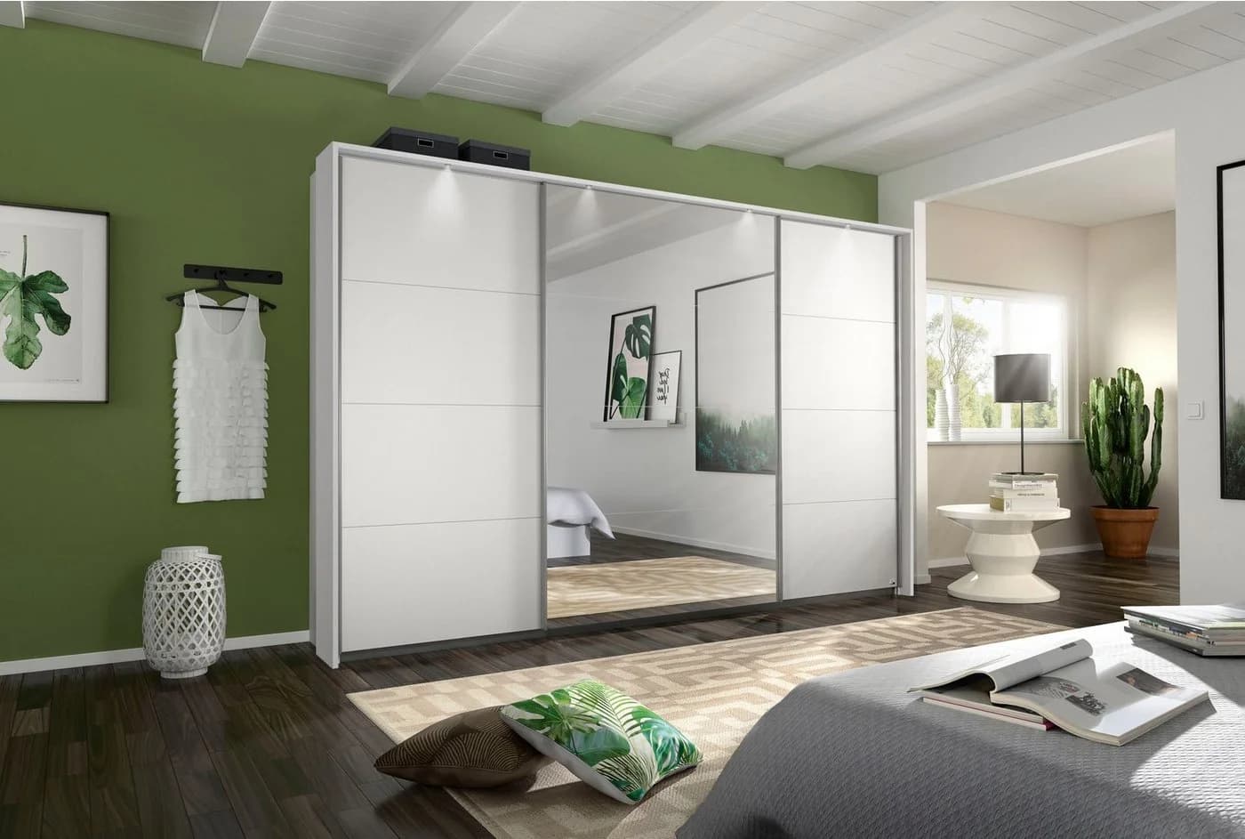 Rauch Schwebetürenschrank Cortona Weiß mit LED-Beleuchtung
