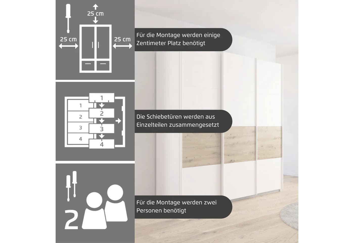 Rauch Schwebetürenschrank Cortona Weiß mit LED-Beleuchtung - Bild 4