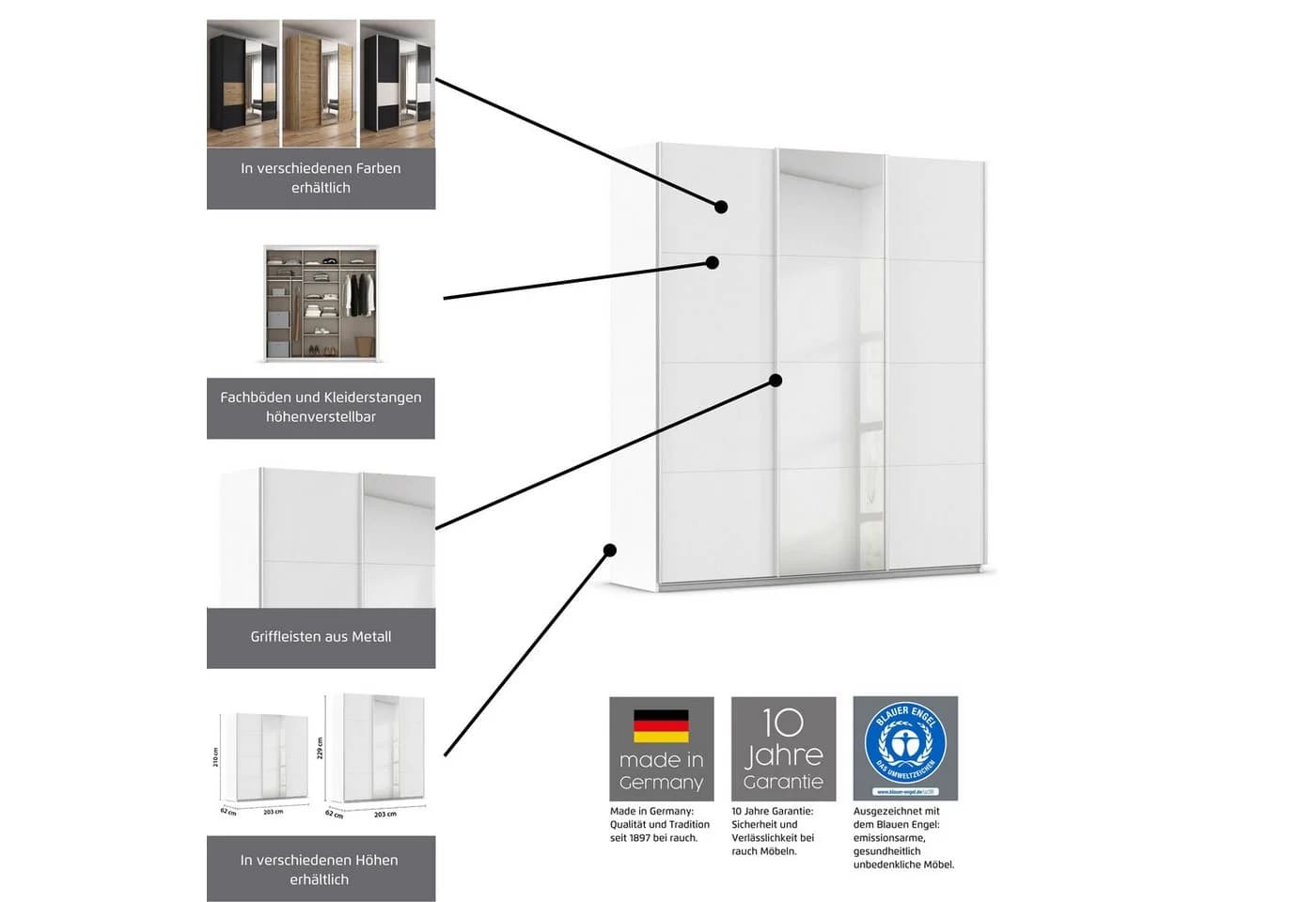 Rauch Schwebetürenschrank Cortona Weiß mit LED-Beleuchtung - Bild 5