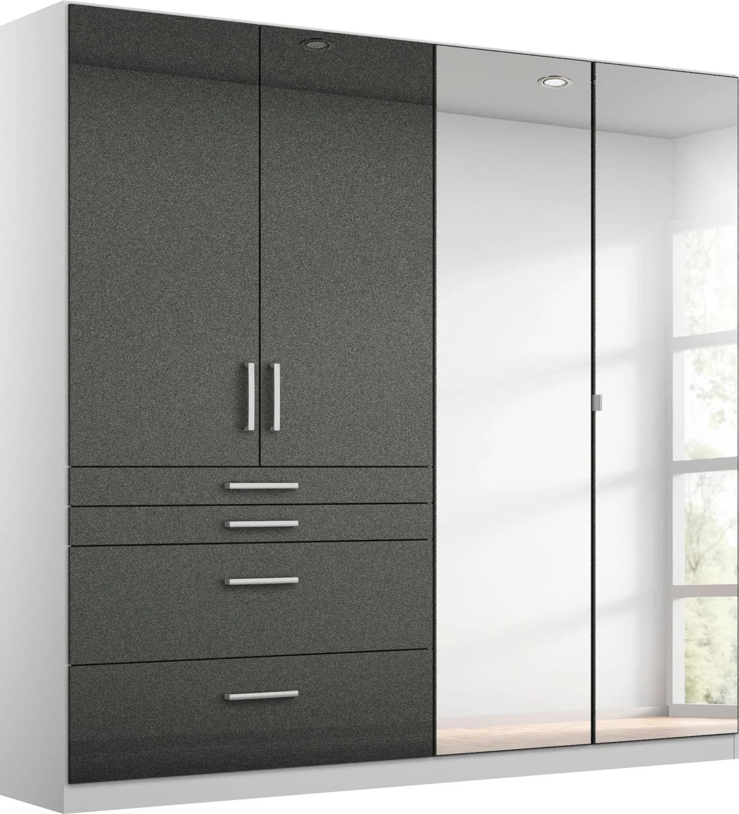 Rauch Homburg Kleiderschrank Drehtürenschrank mit Spiegel Hochglanz Weiß