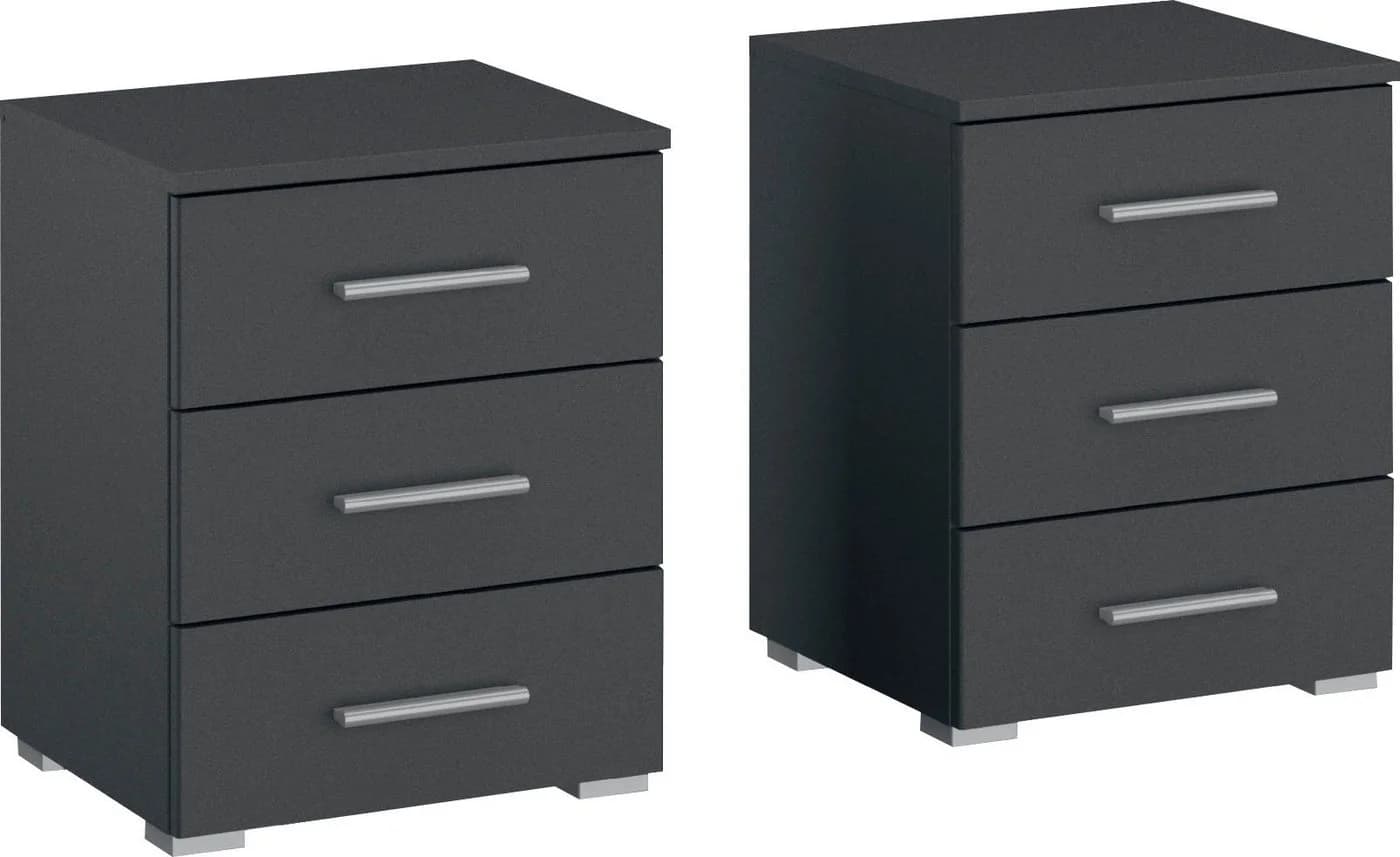 Nachtkommode RAUCH Base Grau Metallic 2er-Set mit 3 Schubladen - Bild 2