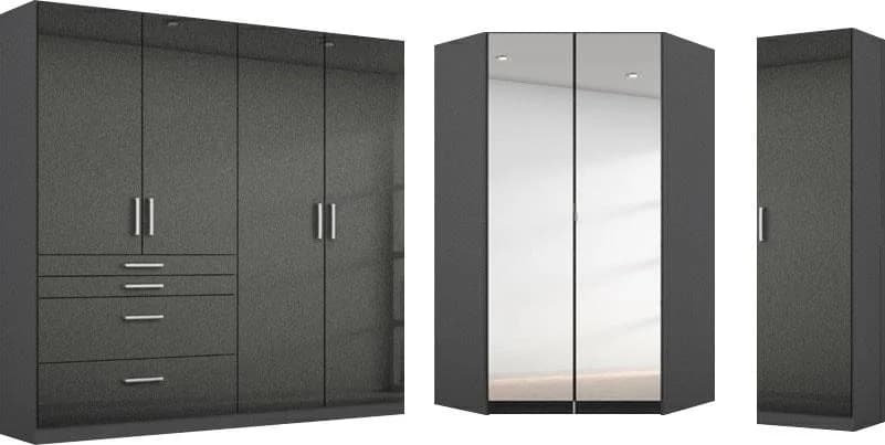 Rauch Schrank-Set Homburg Grau Hochglanz 3-teilig mit Eckschrank