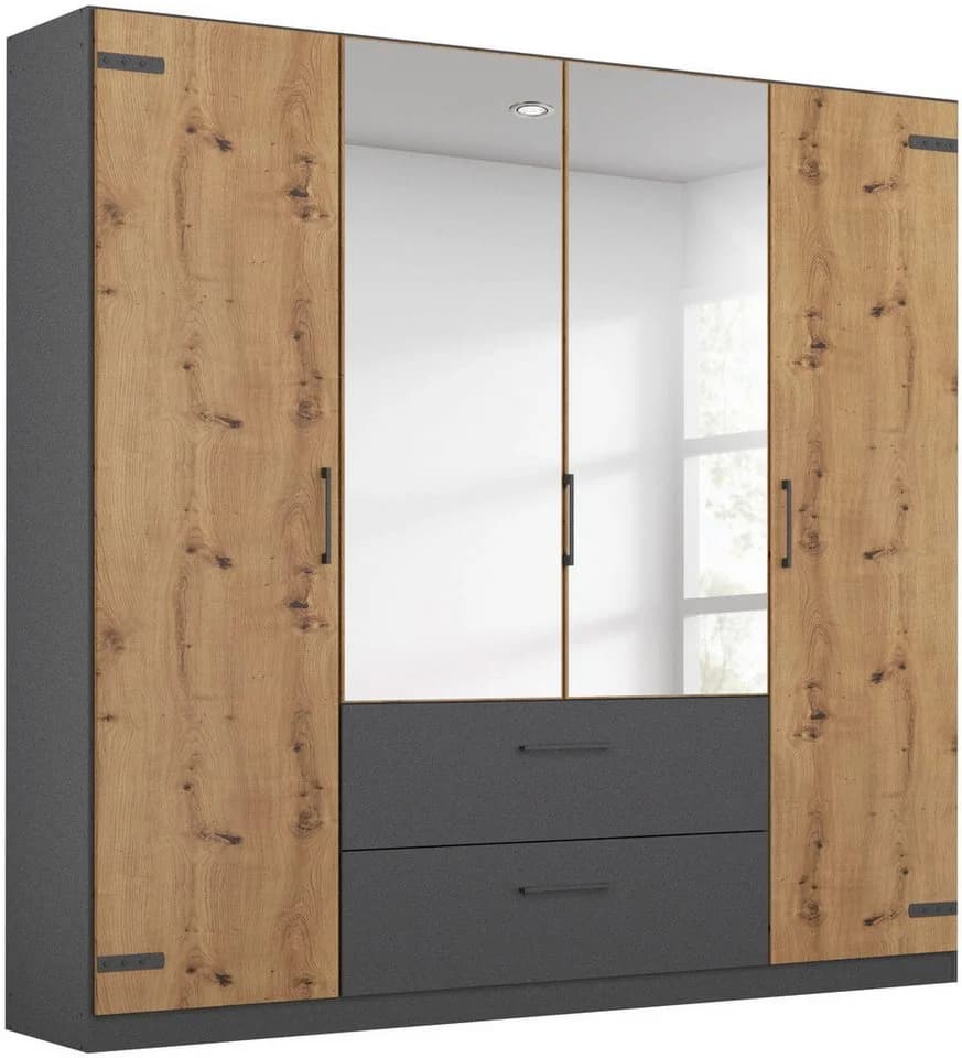 RAUCH Holmes Drehtürenschrank Grau Eiche Artisan Industrial Style mit Spiegel - Bild 2