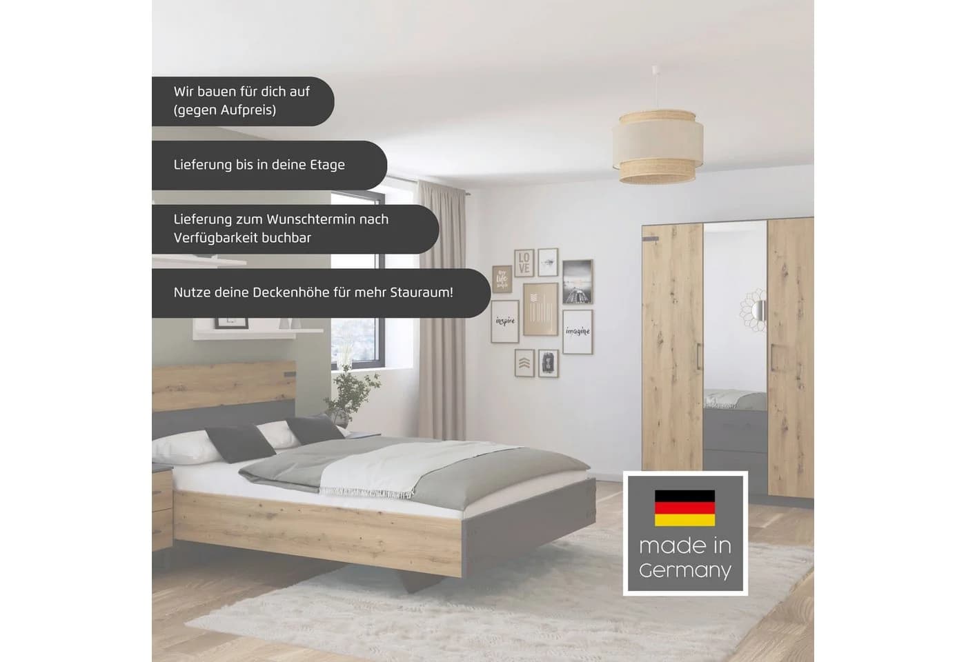 RAUCH Holmes Drehtürenschrank Grau Eiche Artisan Industrial Style mit Spiegel - Bild 3