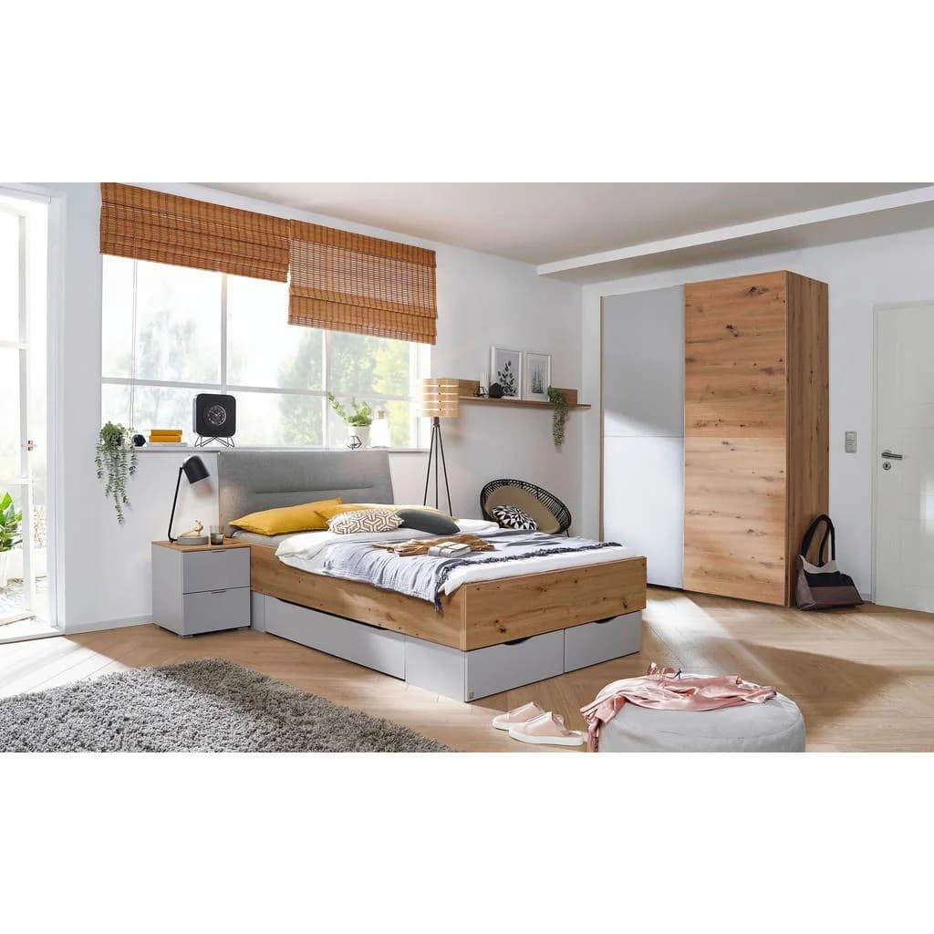 Stylife Jugendzimmer Grau Eiche mit gepolstertem Kopfteil