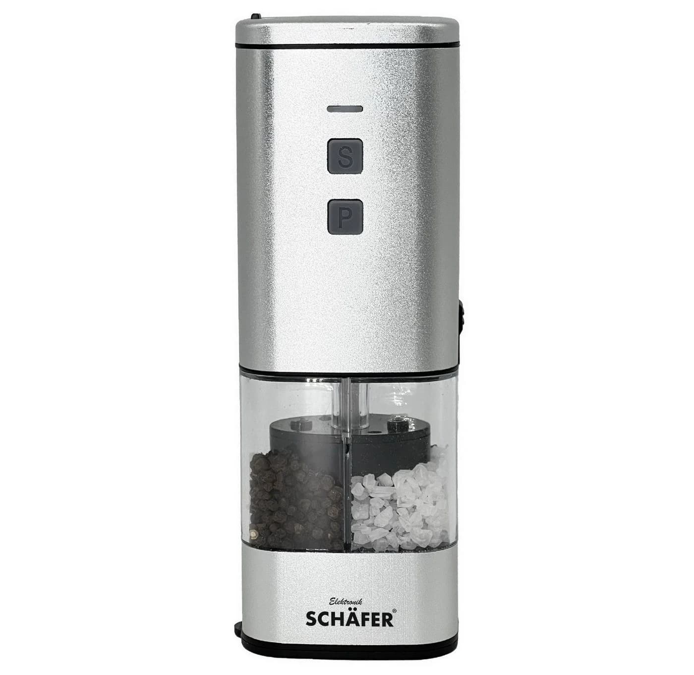 Schäfer Elektronik 2in1 Salz- und Pfeffermühle Edelstahl Silber LED