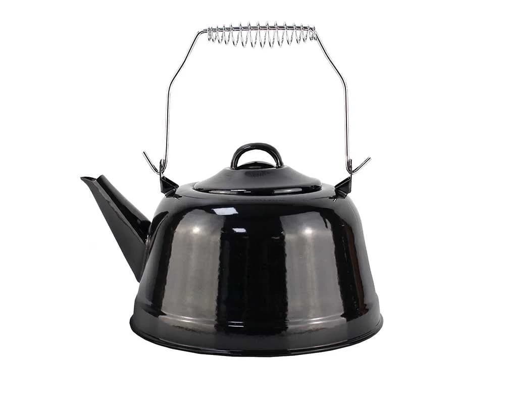 Michelino Wasserkessel 2,4L Emaille Campingkessel Schwarz mit Henkel