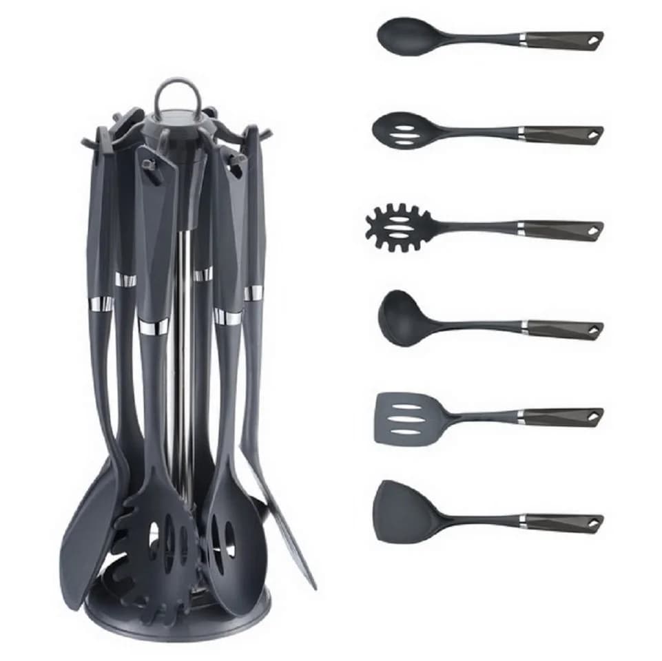 Michelino 7-tlg. Küchenhelfer-Set mit drehbarem Ständer Grau