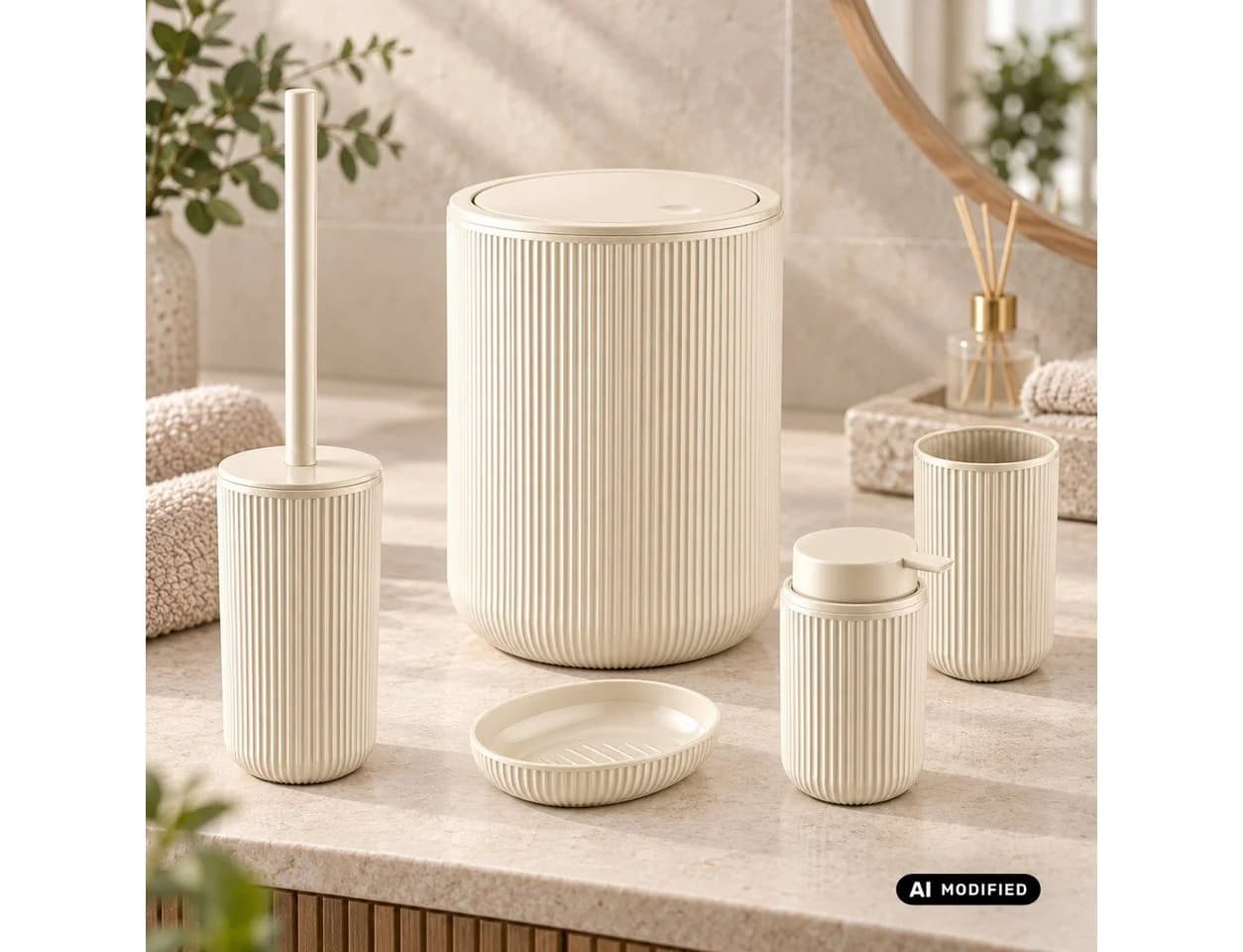 Axentia 5-teiliges Badaccessoire-Set Creme Kunststoff - Bild 5