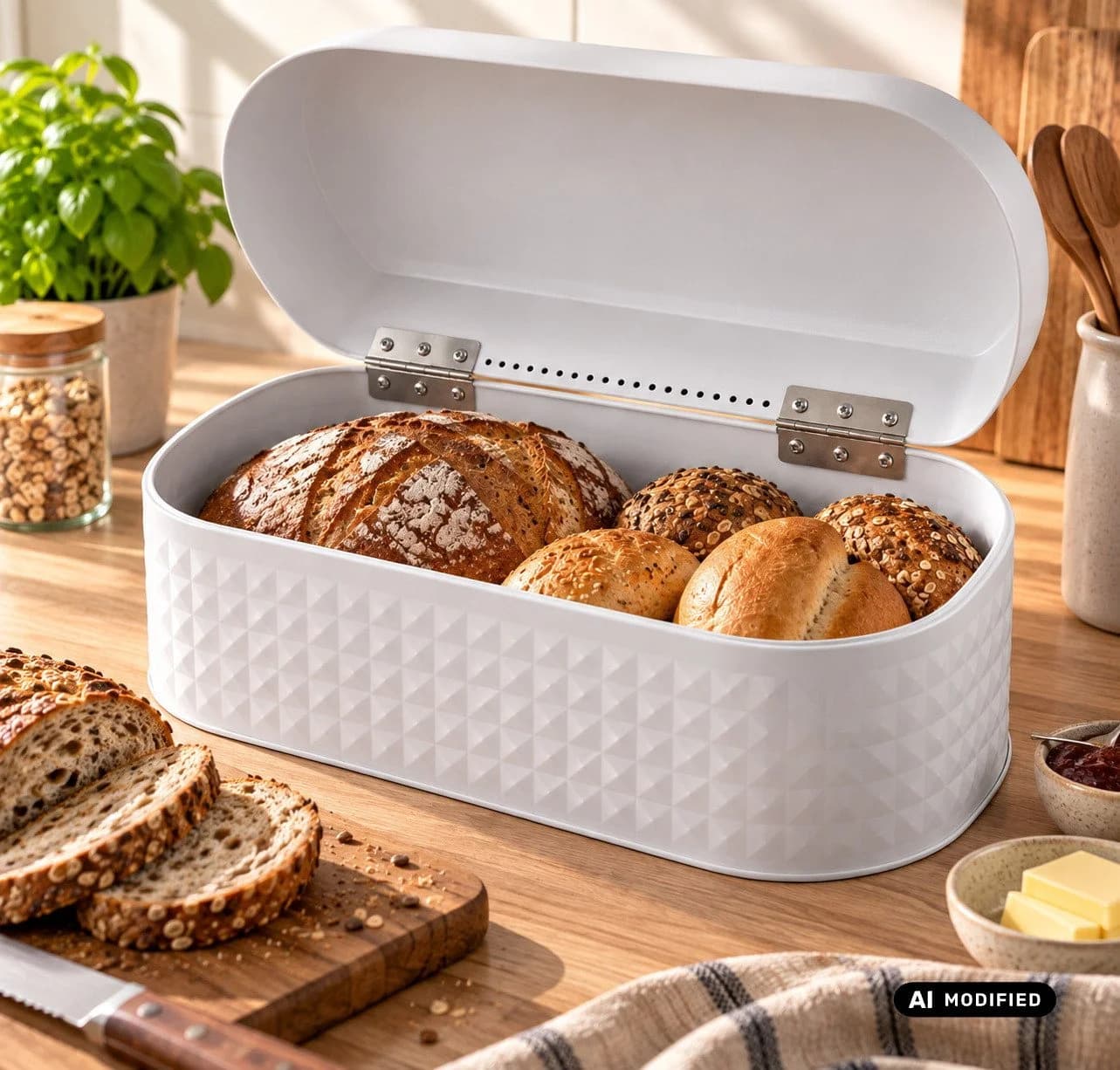 Michelino Brotkasten Weiß mit Aluminiumgriff