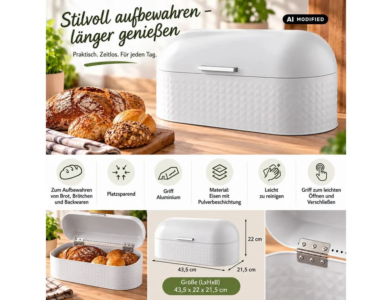 Michelino Brotkasten Weiß mit Aluminiumgriff - Bild 3