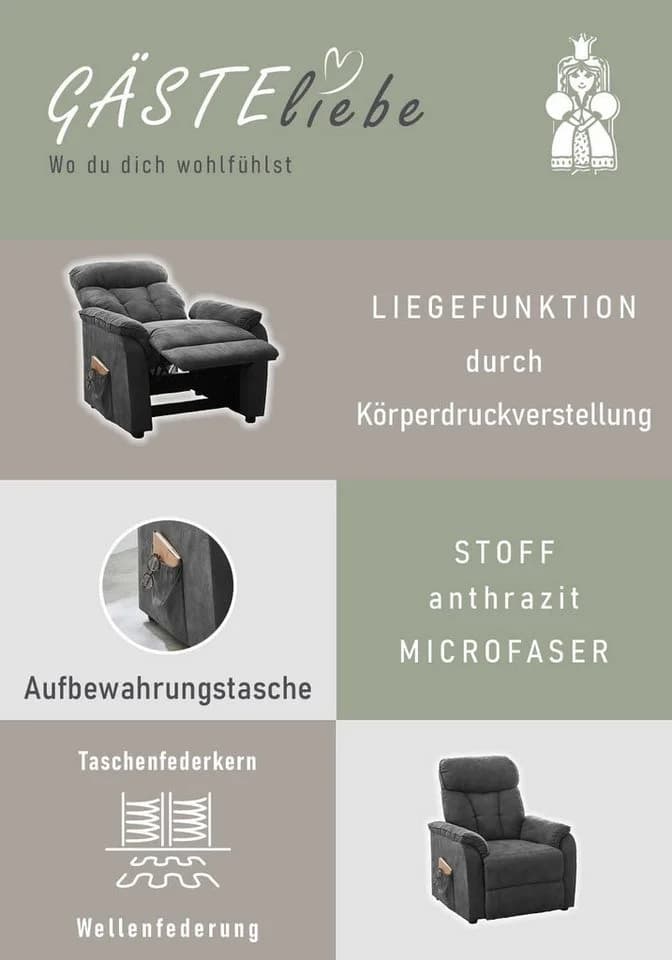 Jockenhöfer TV-Sessel Dorsten Relaxfunktion Anthrazit Microfaser - Bild 5