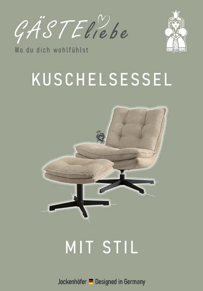 Jockenhöfer Kasper Relaxsessel mit Hocker Cord Grau-Beige - Bild 3