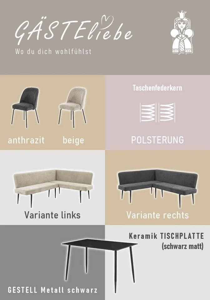 OTTO HOME Eckbankgruppe Melvin Tisch Schwarz Eckbank Anthrazit - Bild 4