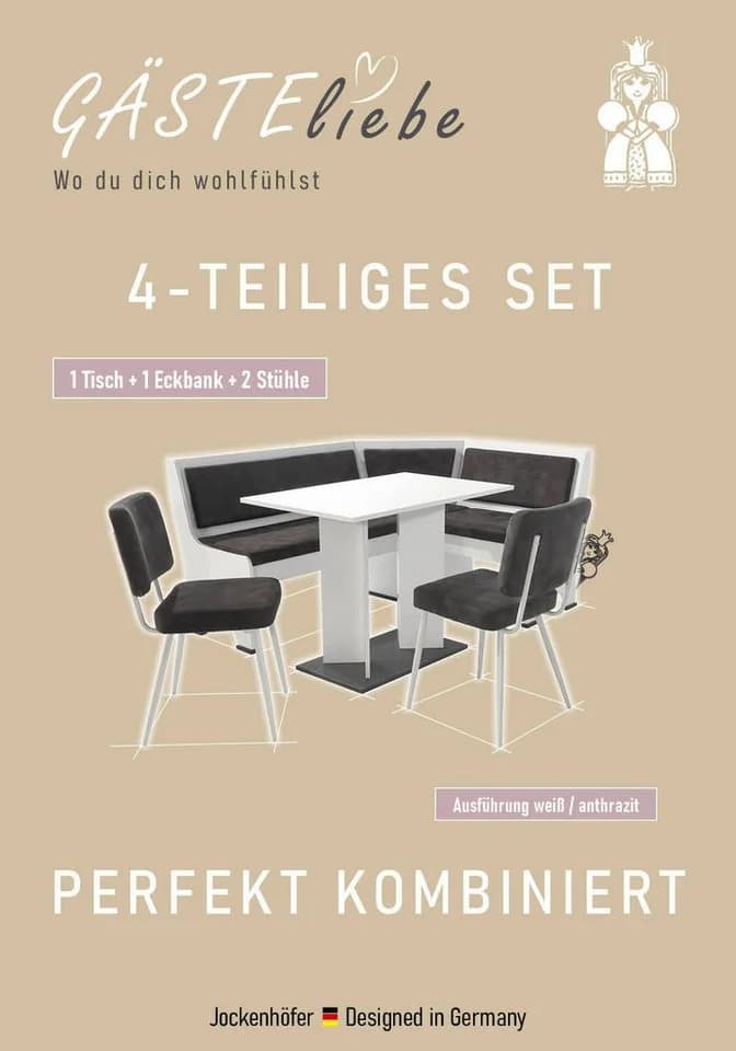 OTTO home Eckbankgruppe Theo 4-tlg. Tisch, Bank und 2 Stühle - Bild 3